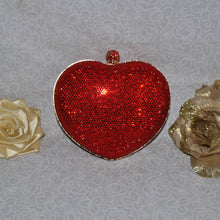 Load image into Gallery viewer, Red Crystal Bag Heart Purse Handmade Rhinestone Bling Clutch with Chain Strap
