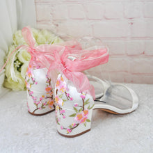 Load image into Gallery viewer, Ivory Block Heel Sandals with Embroidered Flowers - UK7 - Ready to Dispatch
