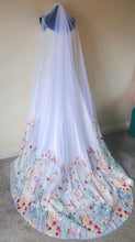 Load image into Gallery viewer, White Embroidered Floral Wedding Veil: 250cm Chapel Length, with Silver Comb
