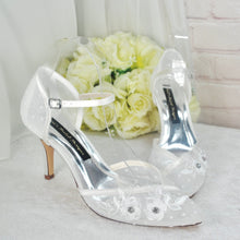 Load image into Gallery viewer, Ivory Satin Bridal Sandals – Handmade Custom Bridal Shoes With Ankle Strap UK5/US7.5
