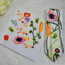 Load image into Gallery viewer, Embroidered Wildflower Pocket Squares &amp; Matching Tie: Secret Garden Wedding Necktie
