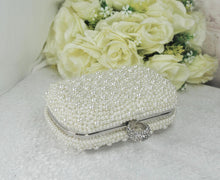 Load image into Gallery viewer, Ivory Bag with Silver Hardware Pearl Clutch Bag - IN STOCK
