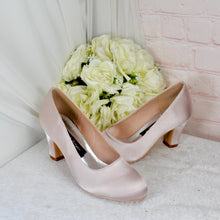 Load image into Gallery viewer, Burgundy Block Heel Satin Shoes, Wine Red Bridal Court Shoes

