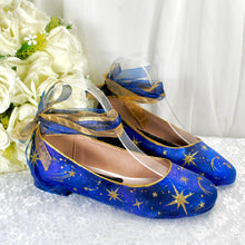Load image into Gallery viewer, Blue Galaxy Wedding Flats – Hand-Painted Gold Celestial Shoes
