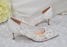 Load image into Gallery viewer, Low Heel Lace Bridal Pumps with Floral Beading - UK7 - Ready to Dispatch
