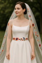 Load image into Gallery viewer, Floral Embroidered Bridal Belt: Orange Secret Garden Wedding Sash
