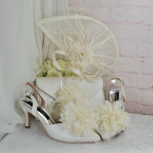 Load image into Gallery viewer, Ivory Satin Bridal Set: Heels, Clutch, Fascinator - Wedding Guest
