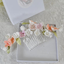 Load image into Gallery viewer, Porcelain Flower Bridal Hair Comb: Spring Colour Pearl Wedding Hair Accessory
