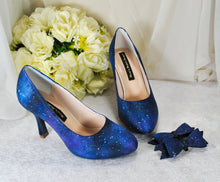 Load image into Gallery viewer, Galaxy Shoe Clips: Hand Painted Bows, Celestial Bridal Accessories

