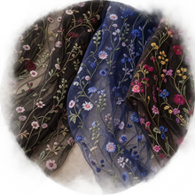 Load image into Gallery viewer, Meadow Flower Embroidered Tulle Fabric – Nine Colours – By the Yard
