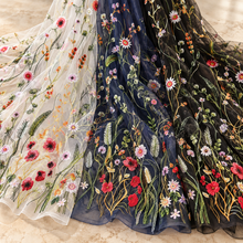Load image into Gallery viewer, Meadow Flower Embroidered Tulle Fabric – Nine Colours – By the Yard
