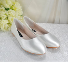Load image into Gallery viewer, Teal Satin Ballet Flats: Custom Colour Round Toe Bridal Wedding Shoes

