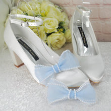 Load image into Gallery viewer, Pearl-Edged Organza Bridal Shoe Bow Clips – 4 Styles &amp; 13 Colours
