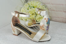 Load image into Gallery viewer, Ivory Block Heel Bridal Sandals, Low heels, Embroidered Wedding Shoes for Bride
