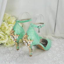 Load image into Gallery viewer, Green Shimmer Bridal Shoes – UK 3 – Ready to Dispatch
