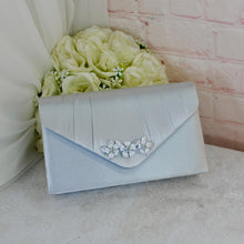Load image into Gallery viewer, Silver Grey Satin Bridal Shoe Set: Handmade Heels, Clutch &amp; Fascinator

