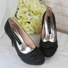 Load image into Gallery viewer, Black Satin Wedding Shoes  – 10cm Heel With Platform UK4 / US6.5
