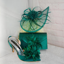 Load image into Gallery viewer, Emerald Green Satin Slingback Heels: Handmade Bridal Shoes Size UK5/US7.5

