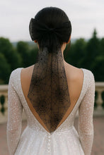 Load image into Gallery viewer, Gothic Wedding, Halloween Ring Pillow: Sparkling Cobweb Spider Bridal Rings
