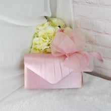 Load image into Gallery viewer, Blush Pink Satin Fascinator and Clutch Bag Set: Handmade Wedding Outfit
