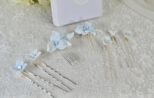 Load image into Gallery viewer, Something Blue Bridal Hair Pin - Ceramic Pearl Floral Wedding Hair Set

