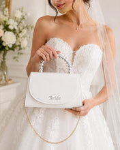 Load image into Gallery viewer, Personalised Bridal Clutch Bag, Ivory Purse with Pearl Handle
