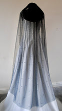 Load image into Gallery viewer, Black Wedding Veil – Handmade Soft Tulle Fingertip Veil with Pearls &amp; Silver Comb
