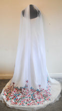 Load image into Gallery viewer, LAST ONE - Floral Wedding Veil – Handmade White Tulle Bridal Veil with Rose Embroidery
