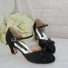 Load image into Gallery viewer, Black Lace Wedding Sandals – Handmade Bridal Block Heels with Adjustable Ankle Strap Size UK5/US7.5
