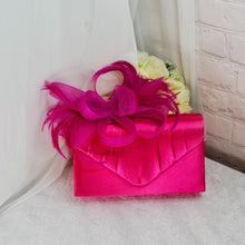 Load image into Gallery viewer, Fuchsia Satin Fascinator and Clutch Bag Set: Handmade Wedding Outfit
