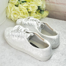 Load image into Gallery viewer, Bridal White Lace Trainers:  Flat Wedding Sneakers  Size UK8/US10.5
