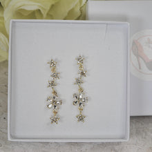 Load image into Gallery viewer, Cubic Zirconia Flower Drop Earrings , Diamond Earrings, Long Bridal Jewelry, Bridal Earrings, Crystal Bridal Earrings, Statement Earrings Cz
