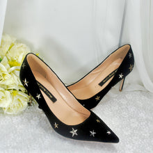 Load image into Gallery viewer, Black or Navy Velvet Celestial Bridal Shoes – Star Stiletto Heels
