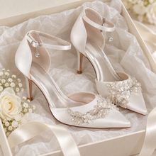 Load image into Gallery viewer, Fern Ivory Beaded Bridal Shoes – 8 cm Stiletto Heel
