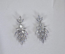 Load image into Gallery viewer, Silver Plated Cubic Zirconia Bridal Drop Earrings, Long Statement Crystal Jewelry
