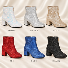 Load image into Gallery viewer, Glitter Bridal Boots – Sparkling Block Heel Wedding Ankle Boots
