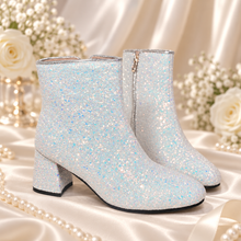 Load image into Gallery viewer, Glitter Bridal Boots – Sparkling Block Heel Wedding Ankle Boots
