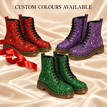 Load image into Gallery viewer, Glitter Bridal Combat Boots – Alternative Flat Wedding Boots
