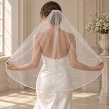 Load image into Gallery viewer, Luxury Glitter Pearl &amp; Crystal Edge Bridal Veil – White or Ivory, 100–300 cm
