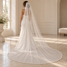 Load image into Gallery viewer, Luxury Glitter Pearl &amp; Crystal Edge Bridal Veil – White or Ivory, 100–300 cm
