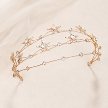 Load image into Gallery viewer, Celestial Stars Bridal Tiara | Silver or Gold Crystal Rhinestone Wedding Headband

