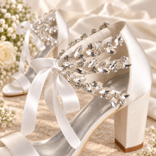 Load image into Gallery viewer, Happily Ever After Crystal Block Heel Bridal Sandals
