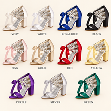Load image into Gallery viewer, Happily Ever After Crystal Block Heel Bridal Sandals
