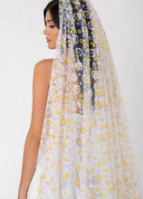 Load image into Gallery viewer, Sunflower Wedding Veil | Yellow Floral Bridal Veil with Comb
