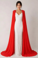 Load image into Gallery viewer, Chiffon Bridal Cape with Lace Shoulder Appliqués – Multiple Colours
