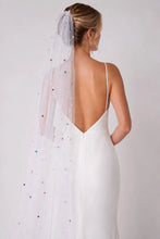 Load image into Gallery viewer, White Pearl Bridal Veil with Rainbow Multi Coloured Pearls, Disco Ball Wedding Veil
