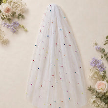 Load image into Gallery viewer, White Pearl Bridal Veil with Rainbow Multi Coloured Pearls, Disco Ball Wedding Veil
