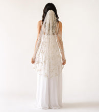 Load image into Gallery viewer, Luxury Swiss Dot Floral Wedding Veil – White Flower &amp; Gold Embroidered Bridal Veil
