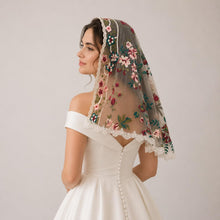 Load image into Gallery viewer, Embroidered Floral Bridal Shawl &amp; Mantilla-Style Veil
