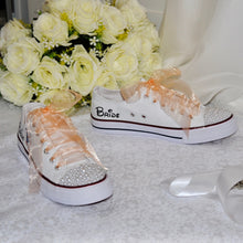 Load image into Gallery viewer, Personalised Bridal Flat Shoes, Custom Canvas Sneakers, Trainers, Converse Style Wedding Shoes, Any Theme
